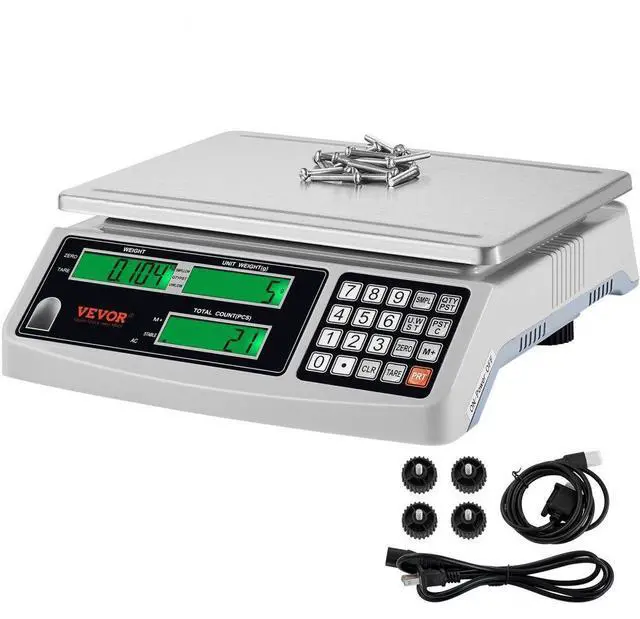 Main image of VEVOR Industrial Counting Scale, 15 kg x 0.5 g, Digital Scale for Parts and Coins, g/kg/lb Units, Electronic Gram Scale Inventory Counting Scale Kitchen Jewelry Scale with RS232 Port and 3 LCD Screens