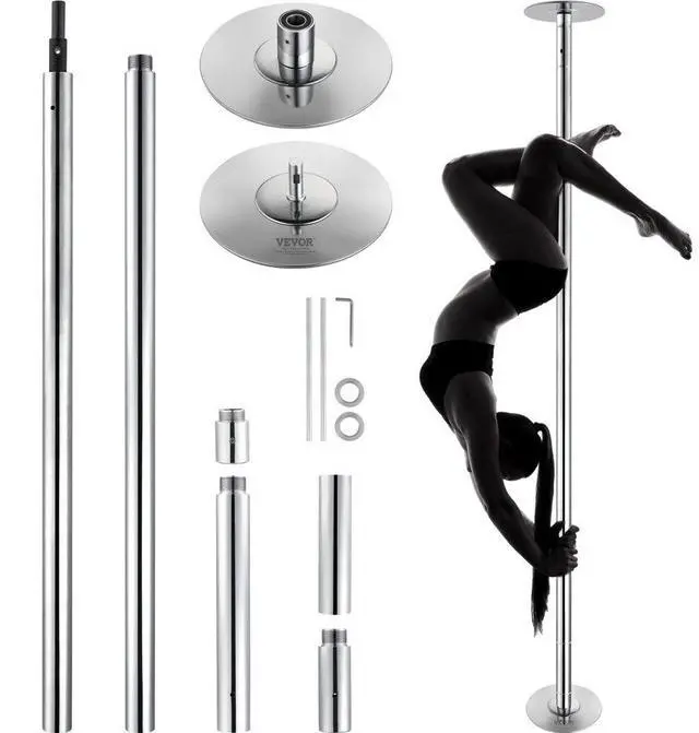 Main image of VEVOR Professional Dancing Pole, Spinning Static Dancing Pole Kit, Portable Removable Pole, 45mm Heavy-Duty Stainless Steel Pole, Height Adjustable Fitness Pole, for Exercise Home Club Gym, Silver