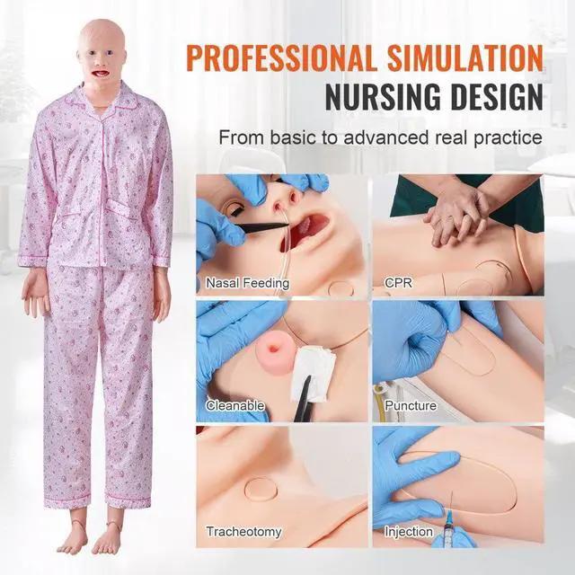 Alt view image 3 of 7 - VEVOR Nursing Training Manikin, Male/Female Life Size Demonstration Human Manikin for Nursing Training, Multifunctional Education Teaching Model, PVC Anatomical Mannequin Body Care Simulator Model
