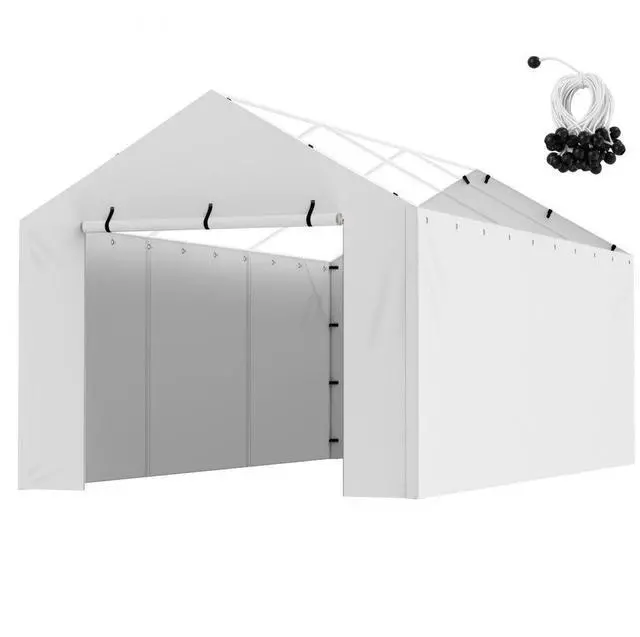 Main image of VEVOR Carport Replacement Canopy Cover Side Wall 10 x 20 ft, Garage Tent Shelter Tarp Heavy-Duty Waterproof & UV Protected, Easy Installation with Ball Bungees,White (Top and Frame Not Included)