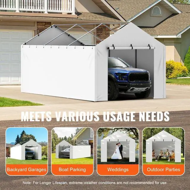 Alt view image 7 of 7 - VEVOR Carport Replacement Canopy Cover Side Wall 10 x 20 ft, Garage Tent Shelter Tarp Heavy-Duty Waterproof & UV Protected, Easy Installation with Ball Bungees,White (Top and Frame Not Included)