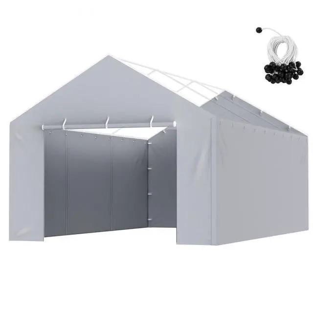 Main image of VEVOR Carport Replacement Canopy Cover Side Wall 12 x 20 ft, Garage Tent Shelter Tarp Heavy-Duty Waterproof & UV Protected, Easy Installation with Ball Bungees,Grey (Top and Frame Not Included)