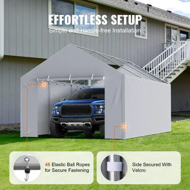 Alt view image 5 of 7 - VEVOR Carport Replacement Canopy Cover Side Wall 12 x 20 ft, Garage Tent Shelter Tarp Heavy-Duty Waterproof & UV Protected, Easy Installation with Ball Bungees,Grey (Top and Frame Not Included)