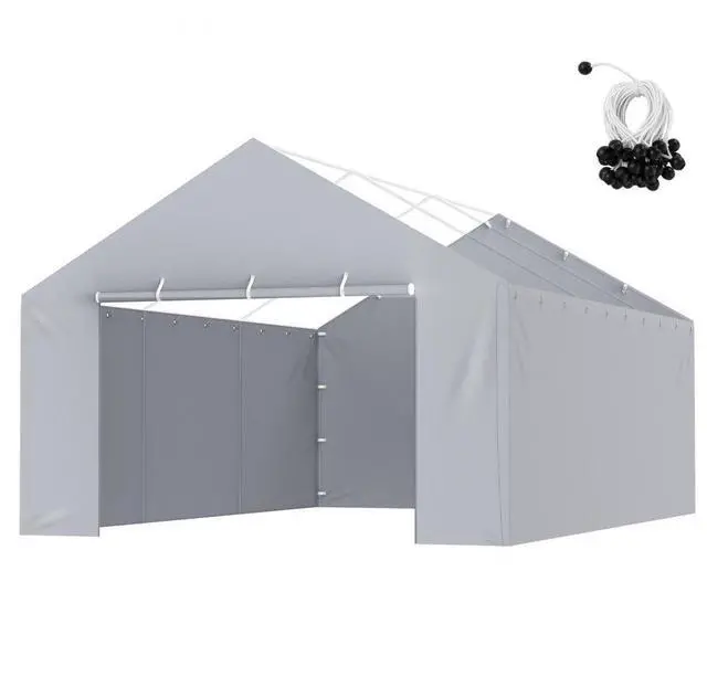 Main image of VEVOR Carport Replacement Canopy Cover Side Wall 13 x 20 ft, Garage Tent Shelter Tarp Heavy-Duty Waterproof & UV Protected, Easy Installation with Ball Bungees,Grey (Top and Frame Not Included)