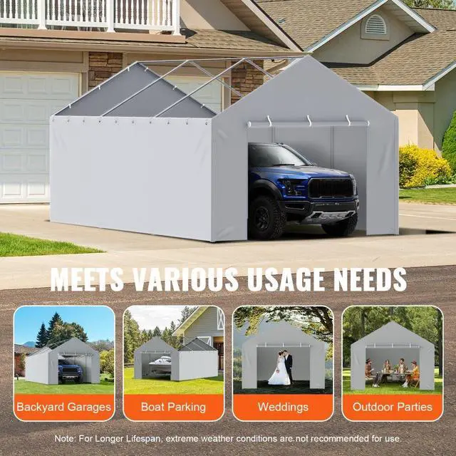 Alt view image 7 of 7 - VEVOR Carport Replacement Canopy Cover Side Wall 12 x 20 ft, Garage Tent Shelter Tarp Heavy-Duty Waterproof & UV Protected, Easy Installation with Ball Bungees,Grey (Top and Frame Not Included)