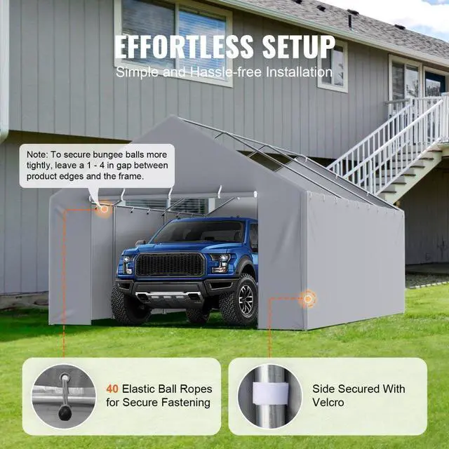 Alt view image 5 of 7 - VEVOR Carport Replacement Canopy Cover Side Wall 13 x 20 ft, Garage Tent Shelter Tarp Heavy-Duty Waterproof & UV Protected, Easy Installation with Ball Bungees,Grey (Top and Frame Not Included)