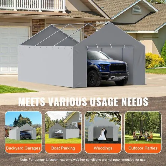 Alt view image 7 of 7 - VEVOR Carport Replacement Canopy Cover Side Wall 13 x 20 ft, Garage Tent Shelter Tarp Heavy-Duty Waterproof & UV Protected, Easy Installation with Ball Bungees,Grey (Top and Frame Not Included)