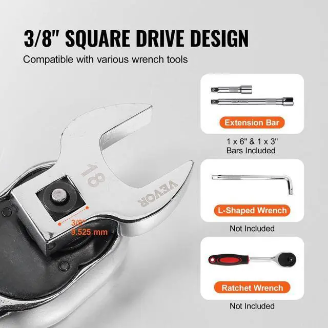 Alt view image 5 of 14 - VEVOR Crowfoot Wrench Set, 3/8" Drive 20-Piece Crows Foot Wrench Set with 2 Extension Bars and EVA Tool Organizer,40CR Material with Mirror Chrome Finish, SAE 3/8"-7/8" and Metric 10-22 mm,