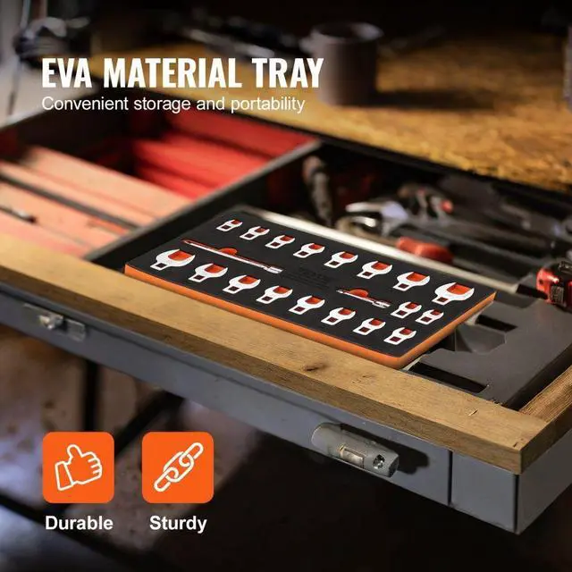 Alt view image 6 of 14 - VEVOR Crowfoot Wrench Set, 3/8" Drive 20-Piece Crows Foot Wrench Set with 2 Extension Bars and EVA Tool Organizer,40CR Material with Mirror Chrome Finish, SAE 3/8"-7/8" and Metric 10-22 mm,