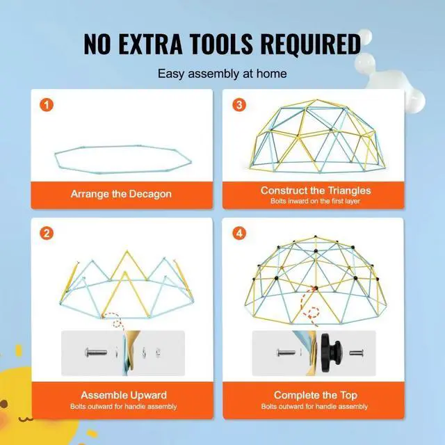 Alt view image 5 of 7 - VEVOR Climbing Dome, Jungle Gym Supports 750LBS and Easy Assembly, 10FT Geometric Dome Climber Play Center for Kids 3 to 10 Years Old,with Climbing Grip, Outdoor Backyard Play Equipment for Kids