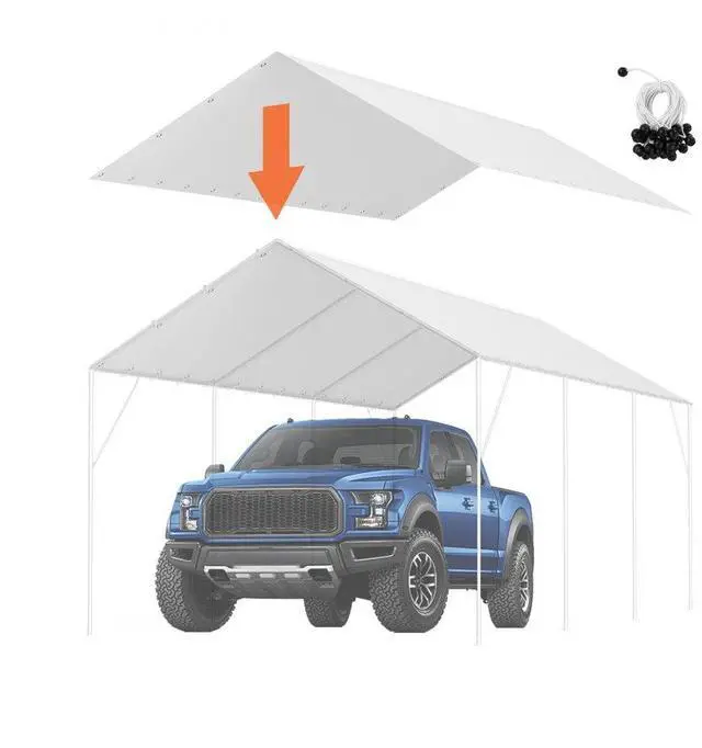 Main image of VEVOR 10 x 20 ft Carport Replacement Canopy Cover, Garage Top Tent Shelter Tarp Heavy-Duty Waterproof & UV Protected, Easy Installation with 40 Ball Bungeess (Only Top Cover, Frame Not Include), White