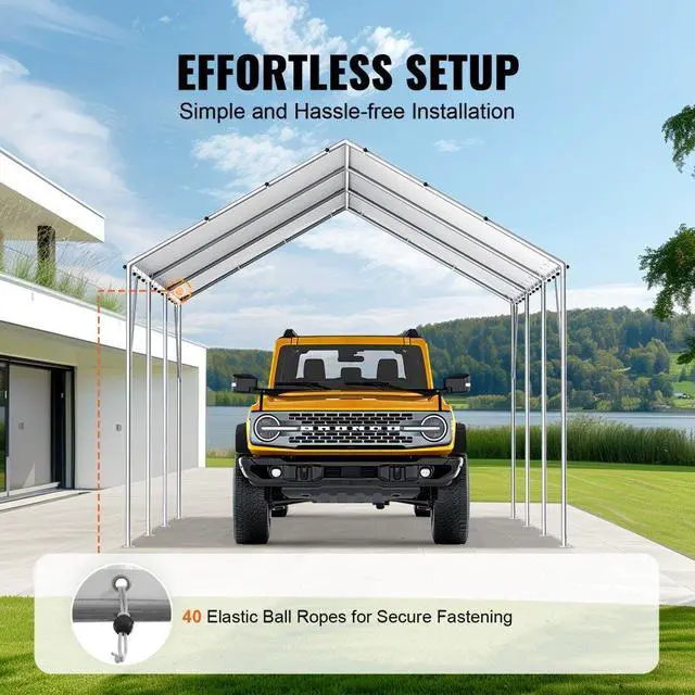 Alt view image 5 of 7 - VEVOR 10 x 20 ft Carport Replacement Canopy Cover, Garage Top Tent Shelter Tarp Heavy-Duty Waterproof & UV Protected, Easy Installation with 40 Ball Bungeess (Only Top Cover, Frame Not Include), White