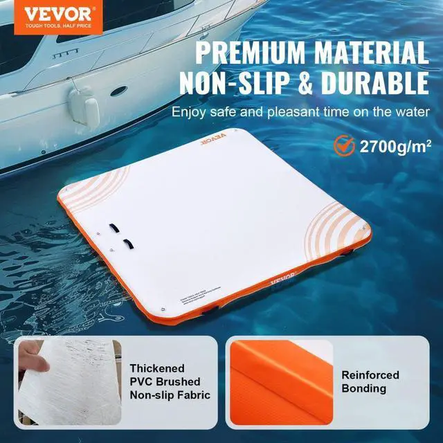 Alt view image 2 of 7 - VEVOR  Inflatable Floating Dock, 10 x 10FT Inflatable Dock Platform, Non-Slip Water Floating Dock Mat with Portable Carrying Bag & Detachable Ladder, Floating Platform Island Raft for Pool Beach Ocean