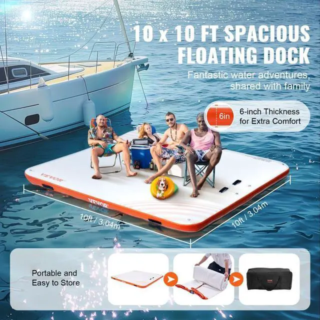 Alt view image 3 of 7 - VEVOR  Inflatable Floating Dock, 10 x 10FT Inflatable Dock Platform, Non-Slip Water Floating Dock Mat with Portable Carrying Bag & Detachable Ladder, Floating Platform Island Raft for Pool Beach Ocean