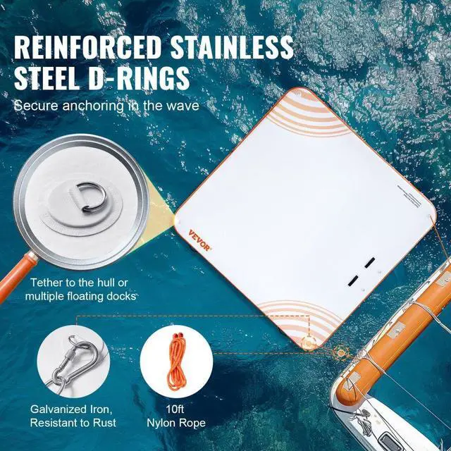 Alt view image 4 of 7 - VEVOR  Inflatable Floating Dock, 10 x 10FT Inflatable Dock Platform, Non-Slip Water Floating Dock Mat with Portable Carrying Bag & Detachable Ladder, Floating Platform Island Raft for Pool Beach Ocean