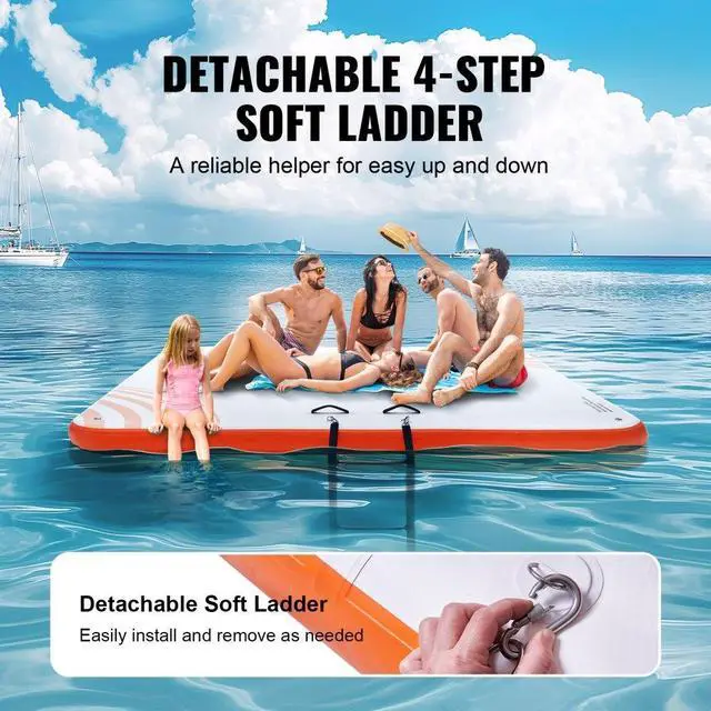 Alt view image 5 of 7 - VEVOR  Inflatable Floating Dock, 10 x 10FT Inflatable Dock Platform, Non-Slip Water Floating Dock Mat with Portable Carrying Bag & Detachable Ladder, Floating Platform Island Raft for Pool Beach Ocean