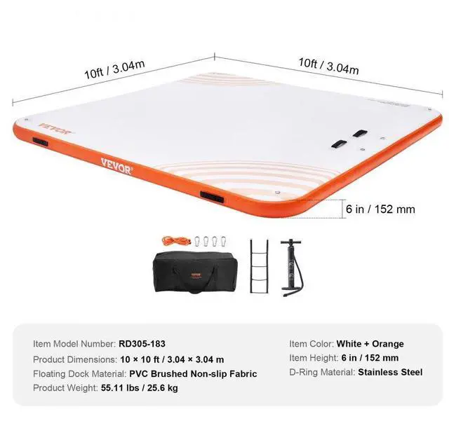 Alt view image 7 of 7 - VEVOR  Inflatable Floating Dock, 10 x 10FT Inflatable Dock Platform, Non-Slip Water Floating Dock Mat with Portable Carrying Bag & Detachable Ladder, Floating Platform Island Raft for Pool Beach Ocean