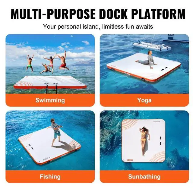 Alt view image 6 of 7 - VEVOR  Inflatable Floating Dock, 10 x 10FT Inflatable Dock Platform, Non-Slip Water Floating Dock Mat with Portable Carrying Bag & Detachable Ladder, Floating Platform Island Raft for Pool Beach Ocean