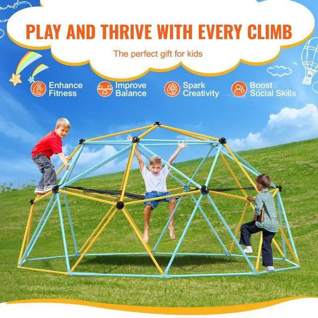 Alt view image 3 of 7 - VEVOR  Climbing Dome, for Kids 3 to 10 Years Old,10FT Geometric Dome Climber with Hammock and Swing,  Jungle Gym Supports 750LBS and Easy Assembly, with Climbing Grip, Outdoor Backyard Play Equipment