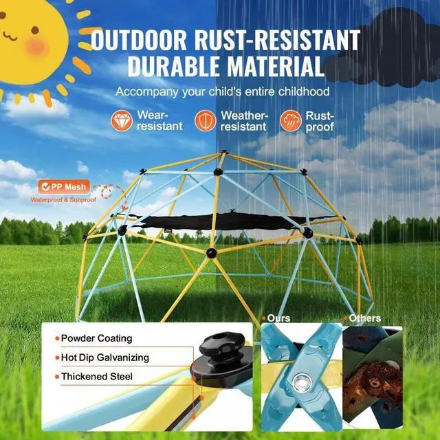 Alt view image 6 of 7 - VEVOR  Climbing Dome, for Kids 3 to 10 Years Old,10FT Geometric Dome Climber with Hammock and Swing,  Jungle Gym Supports 750LBS and Easy Assembly, with Climbing Grip, Outdoor Backyard Play Equipment