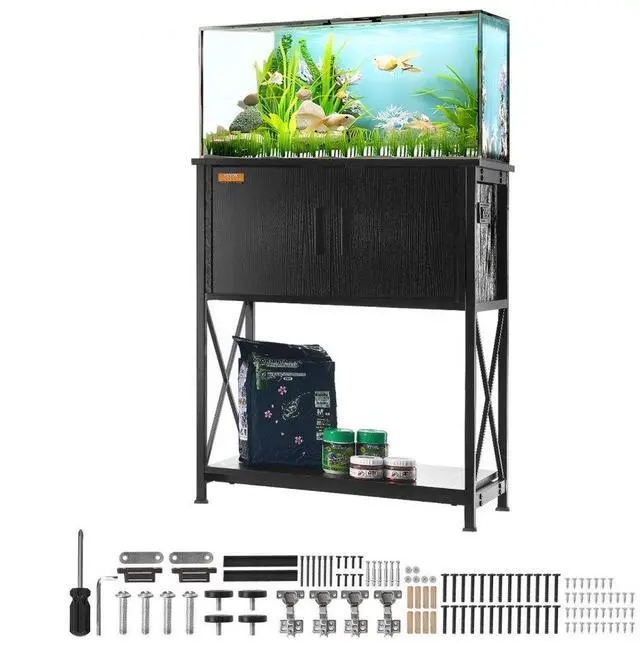 Main image of VEVOR Aquarium Stand, 20 Gallon Fish Tank Stand, 25.6 x 16.5 x 31.9 in Steel and MDF Turtle Tank Stand, 167.6 lbs Load Capacity, Reptile Tank Stand with Storage Cabinet and Embedded Power Panel, Black