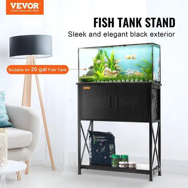Alt view image 2 of 7 - VEVOR Aquarium Stand, 20 Gallon Fish Tank Stand, 25.6 x 16.5 x 31.9 in Steel and MDF Turtle Tank Stand, 167.6 lbs Load Capacity, Reptile Tank Stand with Storage Cabinet and Embedded Power Panel, Black