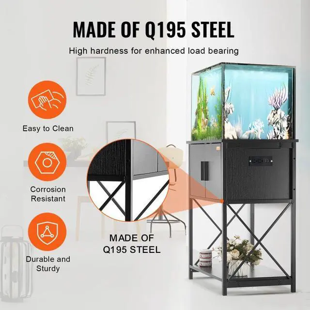 Alt view image 6 of 7 - VEVOR Aquarium Stand, 20 Gallon Fish Tank Stand, 25.6 x 16.5 x 31.9 in Steel and MDF Turtle Tank Stand, 167.6 lbs Load Capacity, Reptile Tank Stand with Storage Cabinet and Embedded Power Panel, Black