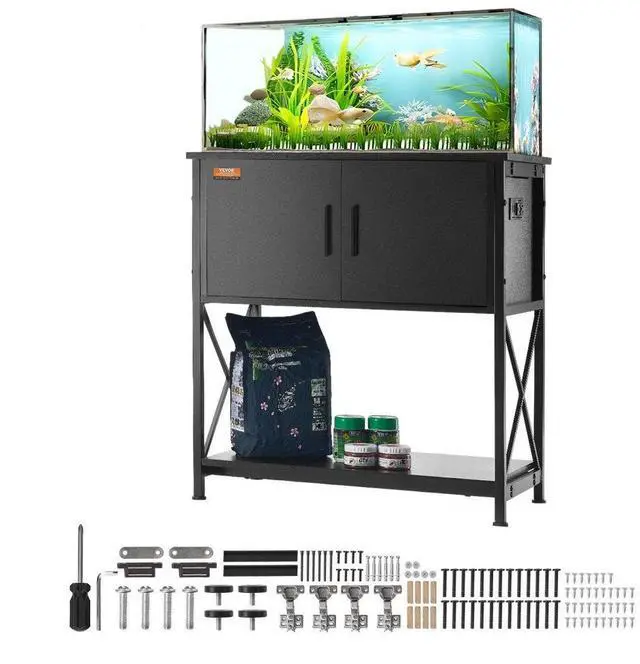 Main image of VEVOR Aquarium Stand, 29 Gallon Fish Tank Stand, 28.7 x 16.5 x 30 in Steel and MDF Turtle Tank Stand, 242.5 lbs Load Capacity, Reptile Tank Stand with Storage Cabinet and Embedded Power Panel, Black