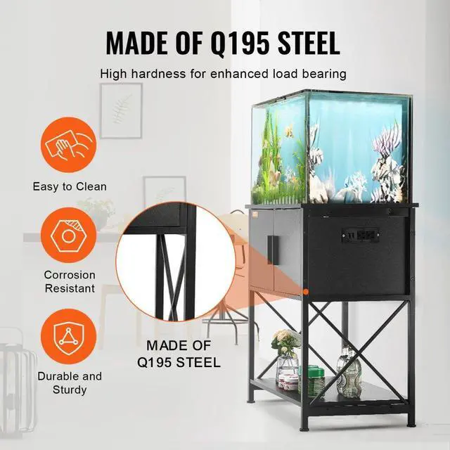 Alt view image 6 of 7 - VEVOR Aquarium Stand, 29 Gallon Fish Tank Stand, 28.7 x 16.5 x 30 in Steel and MDF Turtle Tank Stand, 242.5 lbs Load Capacity, Reptile Tank Stand with Storage Cabinet and Embedded Power Panel, Black