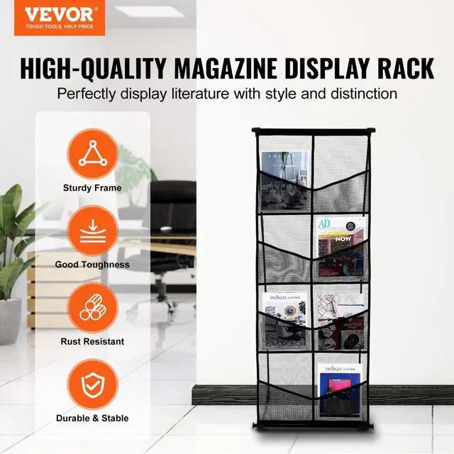 Alt view image 2 of 7 - VEVOR  Brochure Display Stand, 4-Tier 8 Pockets Mesh Literature Display Holder, Floor Standing Magazine Newspaper Catalog Rack, Lightweight & Portable with Carrying Bag for Shop Exhibitions Office