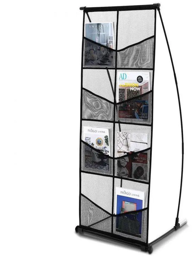 Main image of VEVOR  Brochure Display Stand, 4-Tier 8 Pockets Mesh Literature Display Holder, Floor Standing Magazine Newspaper Catalog Rack, Lightweight & Portable with Carrying Bag for Shop Exhibitions Office