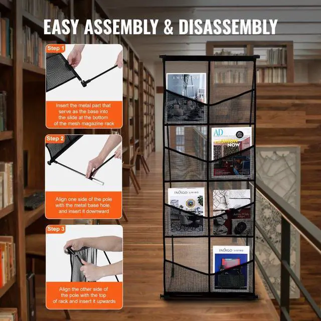 Alt view image 5 of 7 - VEVOR  Brochure Display Stand, 4-Tier 8 Pockets Mesh Literature Display Holder, Floor Standing Magazine Newspaper Catalog Rack, Lightweight & Portable with Carrying Bag for Shop Exhibitions Office