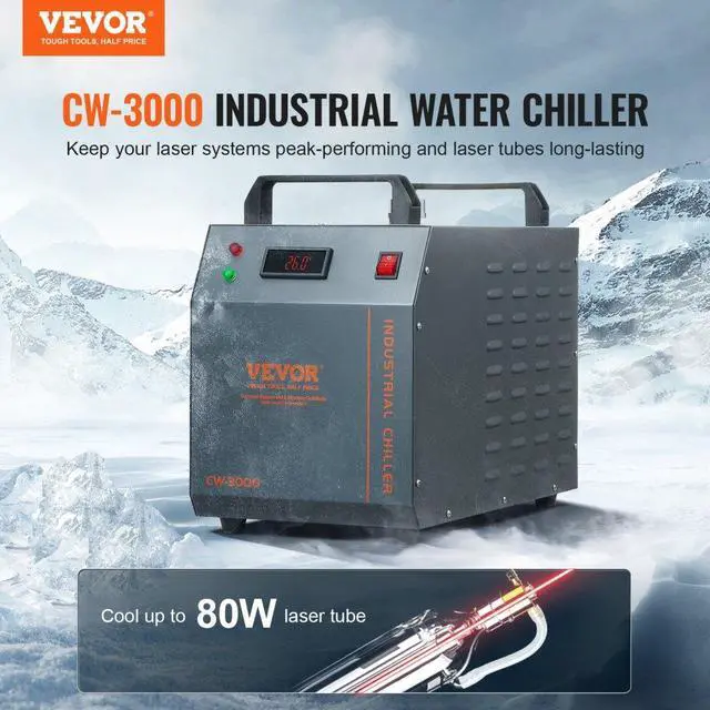 Alt view image 2 of 7 - VEVOR  Industrial Water Chiller, CW-3000, 80W Air-Cooled Industrial Water Cooler Cooling System with 12 L Water Tank Capacity 12 L/min Maximum Flow Rate, for Laser Engraving Machine Cooling Machine