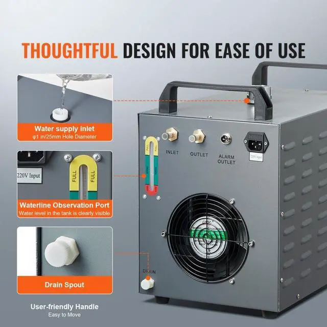 Alt view image 6 of 7 - VEVOR  Industrial Water Chiller, CW-3000, 80W Air-Cooled Industrial Water Cooler Cooling System with 12 L Water Tank Capacity 12 L/min Maximum Flow Rate, for Laser Engraving Machine Cooling Machine