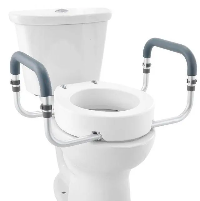 Main image of VEVOR Raised Toilet Seat, 3.5" Height Raised, 300 lbs Weight Capacity, for Standard Round Toilet, Aluminum Handrail, with EVA Armrest Padding, for Elderly, Handicap, Patient, Pregnant, Medical