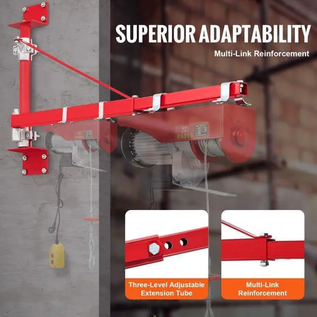 Alt view image 5 of 14 - VEVOR Electric Hoist Support Arm, 1320 lbs Max Load Capacity, Electric Hoist Holder Swing Arm with Pole, Steel Hoist Frame, 180° Swivel Scaffold Hoist Lifting Arm, Winch Hoist Arm for Workshop, Garage