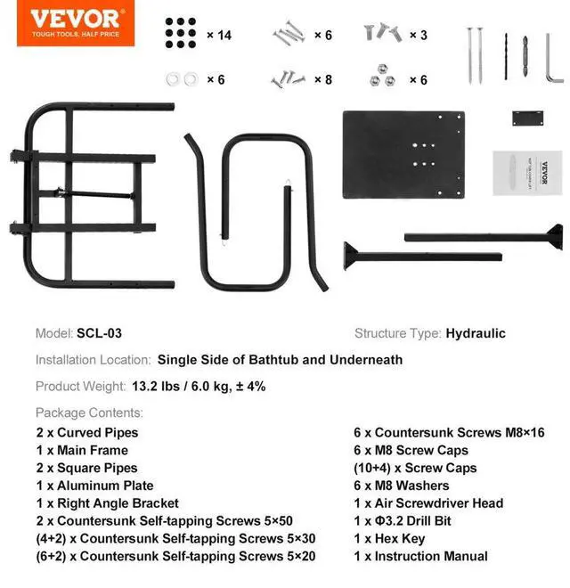 Alt view image 7 of 14 - VEVOR Hot Tub Cover Lift, Spa Cover Lift, Hydraulic, Height 33.1" - 41.3" Width 53.1" - 92.5" Adjustable, Installed Underneath on one Sides, Suitable for Various Sizes of Hot Tubs, Spa