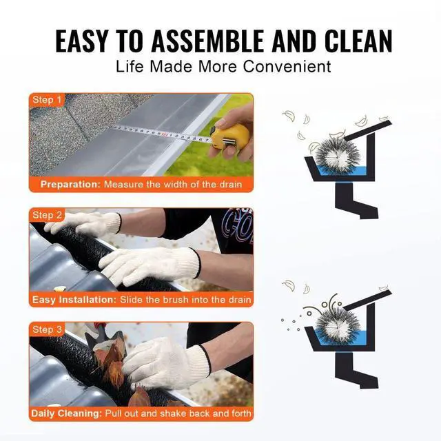 Alt view image 3 of 7 - VEVOR Gutter Brush, 60 Feet Total Length 4.33 inch Diameter Gutter Cleaning Tools, Ground-Level Gutter Brush Leaf Guard for 5 Inch Gutters, Easily Clear roof Leaves and Debris, 20 Pack