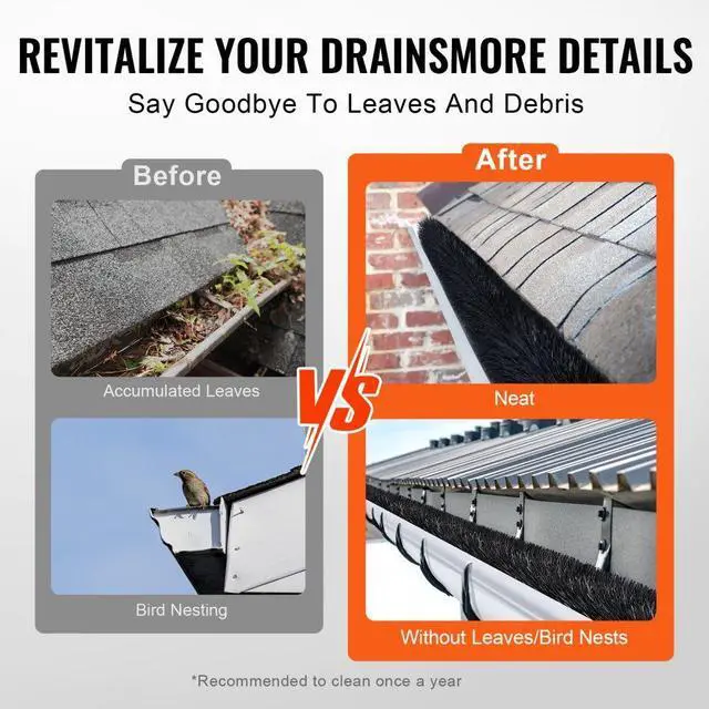 Alt view image 6 of 7 - VEVOR Gutter Brush, 60 Feet Total Length 4.33 inch Diameter Gutter Cleaning Tools, Ground-Level Gutter Brush Leaf Guard for 5 Inch Gutters, Easily Clear roof Leaves and Debris, 20 Pack