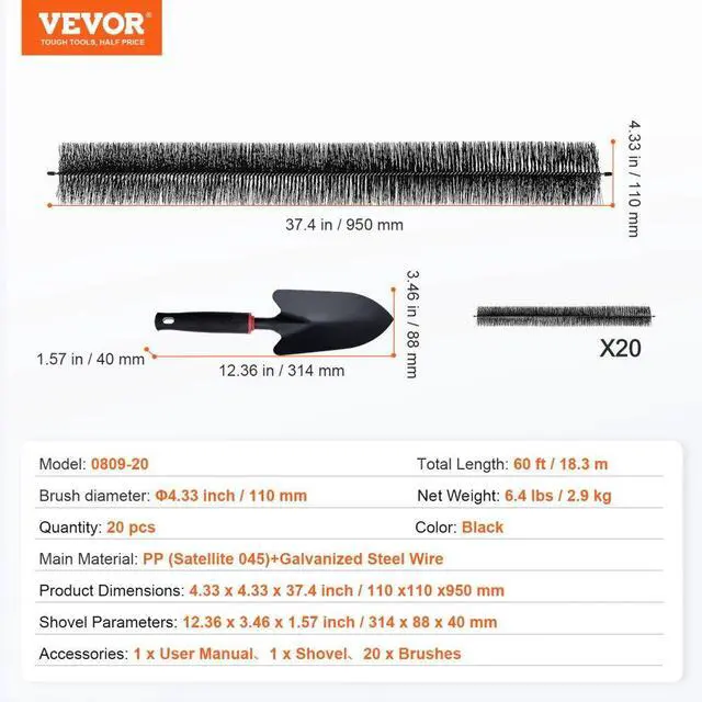 Alt view image 7 of 7 - VEVOR Gutter Brush, 60 Feet Total Length 4.33 inch Diameter Gutter Cleaning Tools, Ground-Level Gutter Brush Leaf Guard for 5 Inch Gutters, Easily Clear roof Leaves and Debris, 20 Pack