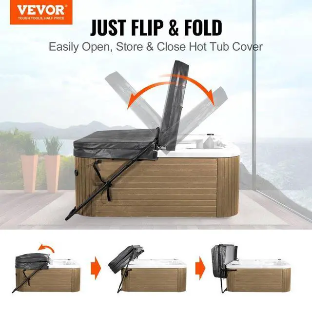 Alt view image 2 of 7 - VEVOR Hot Tub Cover Lift, Spa Cover Lift, Height 31.5" - 41.3" Width 53" - 92.5" Adjustable, Installed at the Bottom on One Side, Suitable for Various Sizes of Rectangular Bathtubs, Hot Tubs, Spa