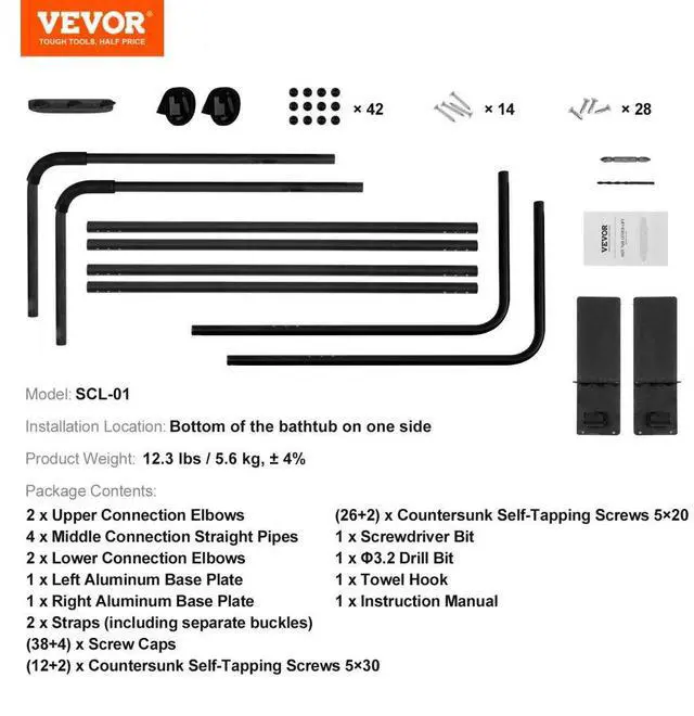 Alt view image 7 of 7 - VEVOR Hot Tub Cover Lift, Spa Cover Lift, Height 31.5" - 41.3" Width 53" - 92.5" Adjustable, Installed at the Bottom on One Side, Suitable for Various Sizes of Rectangular Bathtubs, Hot Tubs, Spa