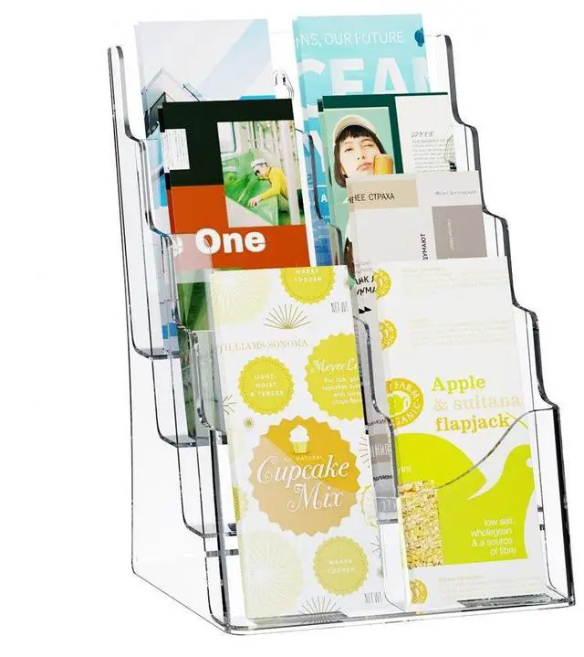 Main image of VEVOR Acrylic Brochure Holder 8.5 x 11 inch, 4-Tier Clear Acrylic Literature Display Stand, Plastic Literature Organizer Flyer Stand & Removable Divider for Office Exhibition, Countertop or Wall Mount