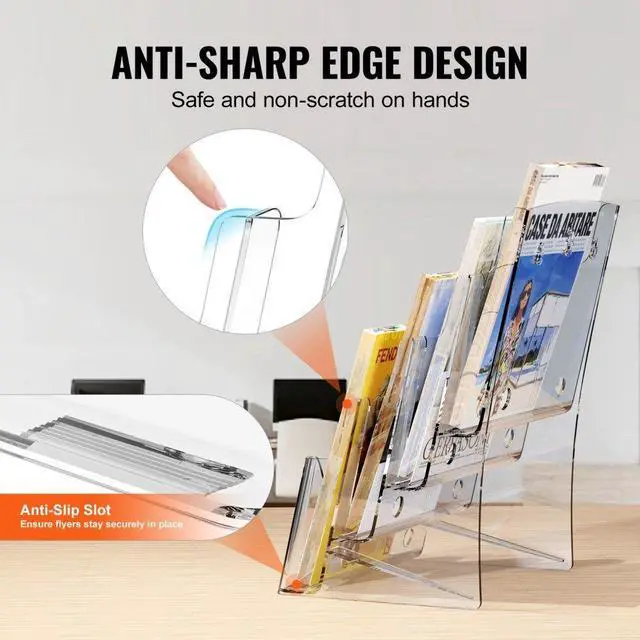 Alt view image 4 of 7 - VEVOR Acrylic Brochure Holder 8.5 x 11 inch, 4-Tier Clear Acrylic Literature Display Stand, Plastic Literature Organizer Flyer Stand & Removable Divider for Office Exhibition, Countertop or Wall Mount