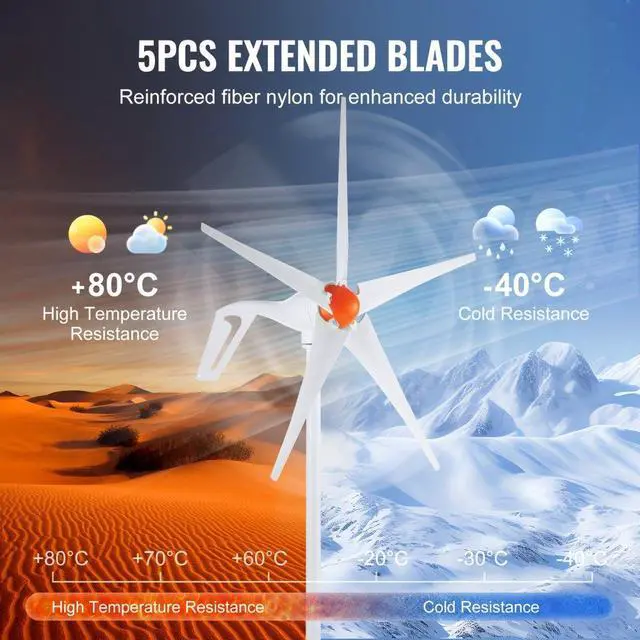 Alt view image 6 of 7 - VEVOR 500W Wind Turbine Generator, 12V Wind Turbine Kit, 5-Blade Wind Power Generator with MPPT Controller, Adjustable Windward Direction & 2.5m/s Start Wind Speed, Suitable for Home, Farm, RVs, Boats