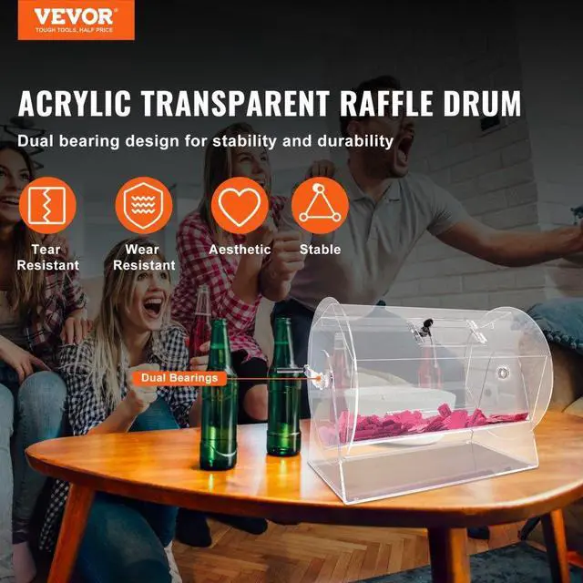Alt view image 2 of 7 - VEVOR  Acrylic Raffle Drum,Professional Raffle Ticket Spinning Cage with 2 Keys, Transparent Lottery Spinning Drawing, Holds 10000 Tickets or 300 Raffle Balls, Raffle Ticket Box for Lottery Games Bing
