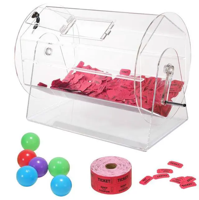 Main image of VEVOR  Acrylic Raffle Drum,Professional Raffle Ticket Spinning Cage with 2 Keys, Transparent Lottery Spinning Drawing, Holds 10000 Tickets or 300 Raffle Balls, Raffle Ticket Box for Lottery Games Bing