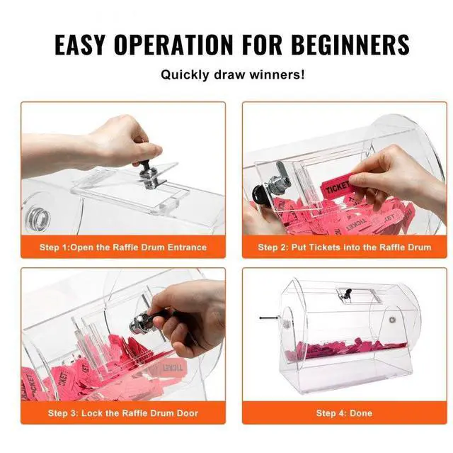 Alt view image 5 of 7 - VEVOR  Acrylic Raffle Drum,Professional Raffle Ticket Spinning Cage with 2 Keys, Transparent Lottery Spinning Drawing, Holds 10000 Tickets or 300 Raffle Balls, Raffle Ticket Box for Lottery Games Bing