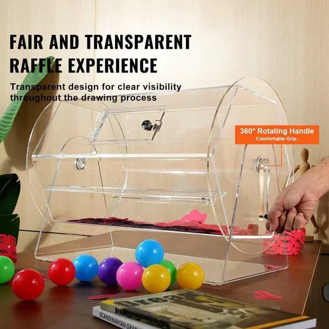 Alt view image 6 of 7 - VEVOR  Acrylic Raffle Drum,Professional Raffle Ticket Spinning Cage with 2 Keys, Transparent Lottery Spinning Drawing, Holds 10000 Tickets or 300 Raffle Balls, Raffle Ticket Box for Lottery Games Bing