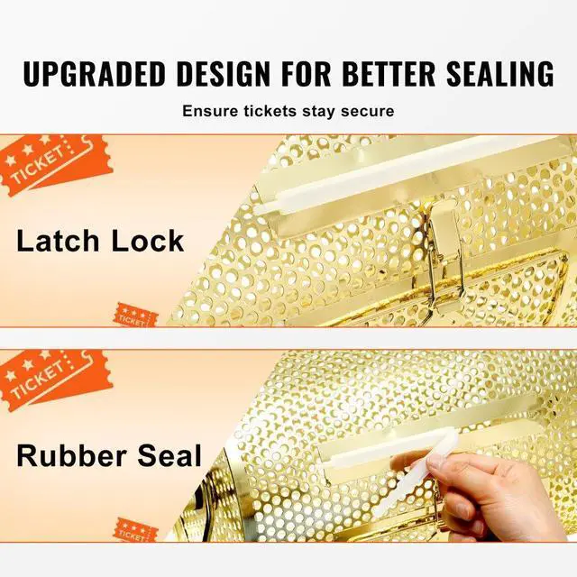 Alt view image 4 of 7 - VEVOR Raffle Drum,Holds 2500 Tickets or 100 Ping Pong Balls, Metal Lottery Spinning Drawing with Wooden Turning Handle,11.6 x Ø7.48 inch Brass Plated Raffle Ticket Spinning Cage, for Bingo Ballot Pa